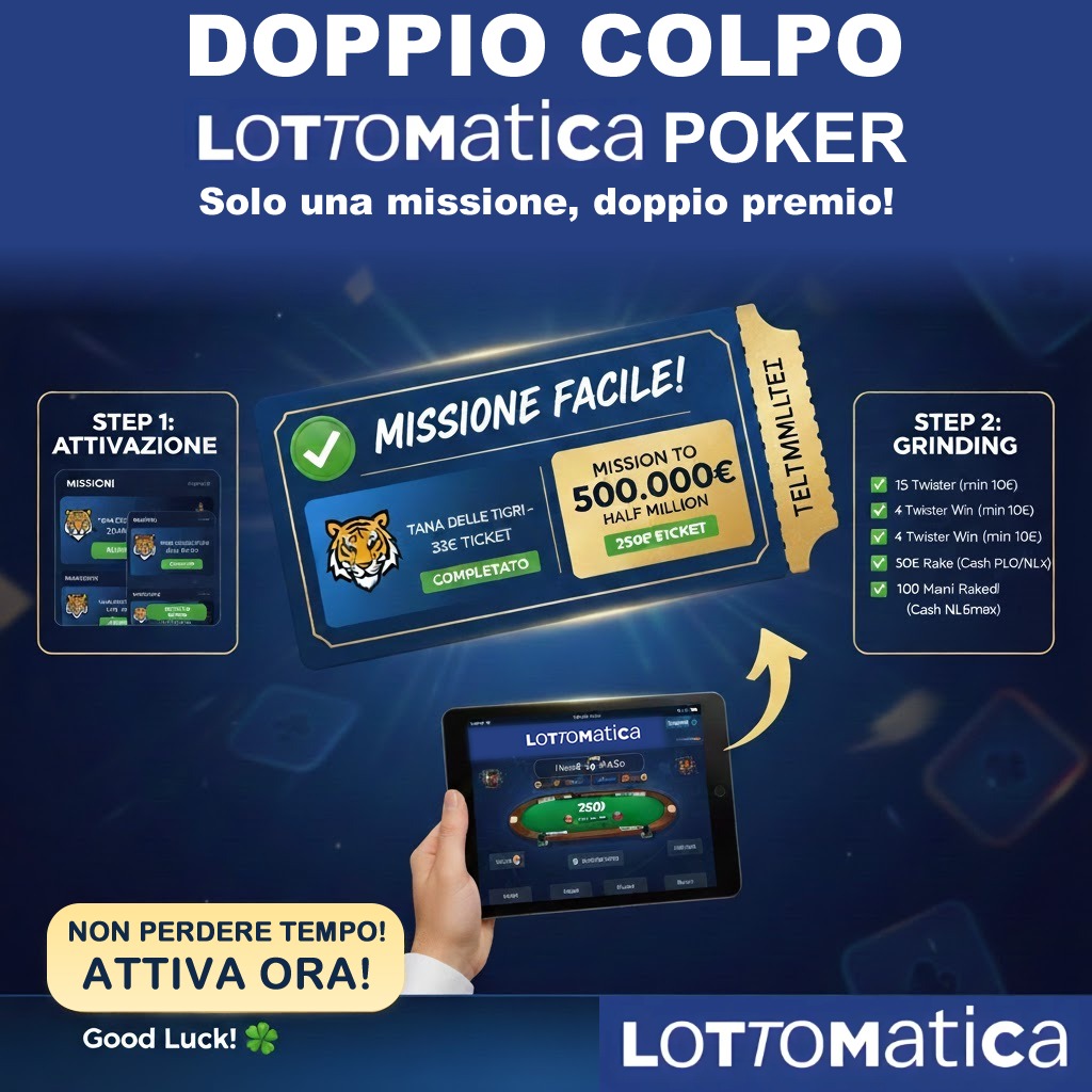 Ticket gratuito poker da 283 euro ottenibile completando una sola missione su Lottomatica